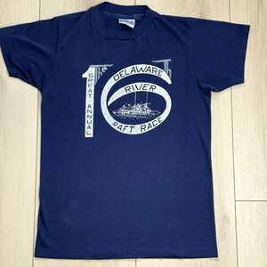 VTG 80s Delaware River Raft Race T-Shirt S Hanes 50/50 Single Stitch USA Blue Te